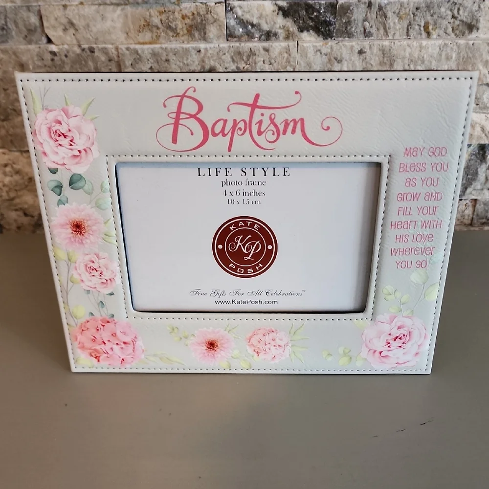 Kate Posh Baptism Photo Frame with Pink Floral Design Never Used